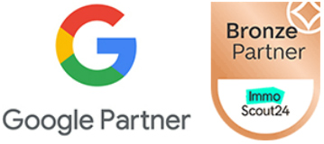 Google & ImmoScout24 Partnerschaft Siegel der Google und ImmoScout24 Partnerschaft für Online Vermarktung der Immobilien